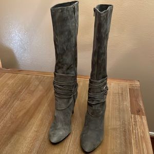 Grey suede knee high boots